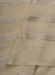 Pure Crepe Cream Color Zigzag Strip Pattern Sequins Embroidery fabric.