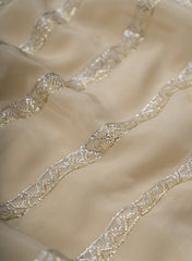 Pure Crepe Cream Color Zigzag Strip Pattern Sequins Embroidery fabric.