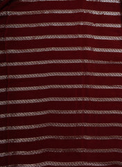 Pure Crepe Dark Maroon Color Zigzag Strip Pattern Sequins Embroidery fabric.