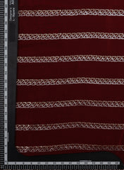 Pure Crepe Dark Maroon Color Zigzag Strip Pattern Sequins Embroidery fabric.