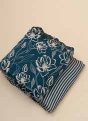 Pure Modal Satin Royal Blue Color Mix And Match Digital Print Fabric.