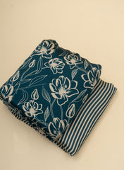 Pure Modal Satin Royal Blue Color Mix And Match Digital Print Fabric.