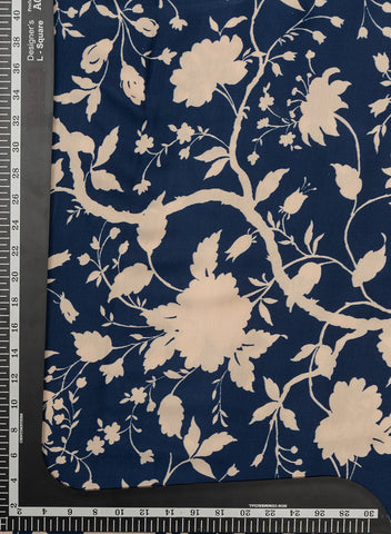 (Pre Cut 1-Meter) Pure Modal Satin Navy Blue Color floral Digital Print Fabric.