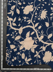 Pure Modal Satin Navy Blue Color floral Digital Print Fabric.