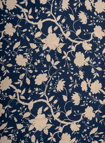 (Pre Cut 1-Meter) Pure Modal Satin Navy Blue Color floral Digital Print Fabric.