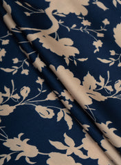 Pure Modal Satin Navy Blue Color floral Digital Print Fabric.