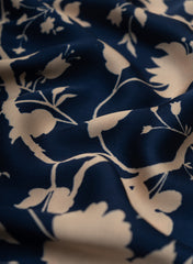 Pure Modal Satin Navy Blue Color floral Digital Print Fabric.