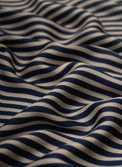 Pure Modal Satin Navy Blue Color Strip Pattern Digital Print Fabric.