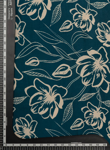 (Pre Cut 2-Meter) Pure Modal Satin Royal Blue Color floral Digital Print Fabric.