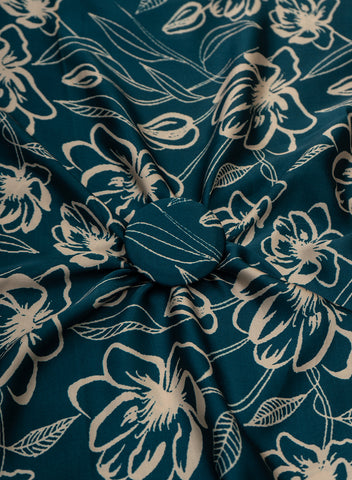 (Pre Cut 2-Meter) Pure Modal Satin Royal Blue Color floral Digital Print Fabric.
