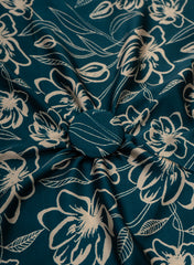 Pure Modal Satin Royal Blue Color floral Digital Print Fabric.