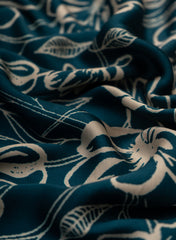 Pure Modal Satin Royal Blue Color floral Digital Print Fabric.