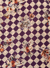 Pure Crepe Dark Purple Color Geometrical Pattern Hybrid Print Fabric.