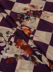 Pure Crepe Dark Purple Color Geometrical Pattern Hybrid Print Fabric.