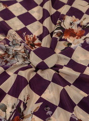 Pure Crepe Dark Purple Color Geometrical Pattern Hybrid Print Fabric.