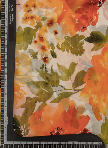 (Pre Cut-1 Meter)  Pure Crepe Multi Color Floral Pattern Hybrid Print Fabric.