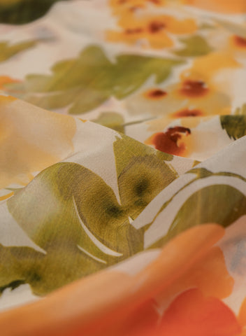 (Pre Cut-1 Meter)  Pure Crepe Multi Color Floral Pattern Hybrid Print Fabric.