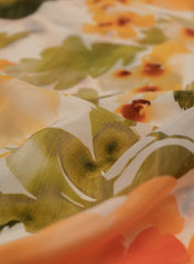 Pure Crepe Multi Color Floral Pattern Hybrid Print Fabric.