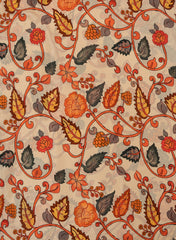 Pure Crepe Pastel Peach Color Kalamkari Pattern Hybrid Print Fabric.