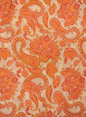 Pure Crepe Pastel Peach With Orange Color Paisley Pattern Hybrid Print Fabric.