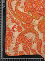 Pure Crepe Pastel Peach With Orange Color Paisley Pattern Hybrid Print Fabric.