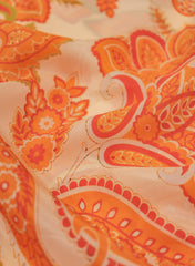 Pure Crepe Pastel Peach With Orange Color Paisley Pattern Hybrid Print Fabric.