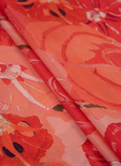 Pure Crepe Shades Of Pink Color Floral Pattern Hybrid Print Fabric.