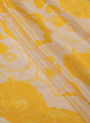 Pure Crepe Off-White And Yellow Color Floral Pattern Hybrid Print Fabric.