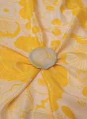 Pure Crepe Off-White And Yellow Color Floral Pattern Hybrid Print Fabric.