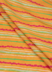 Pure Muslin Tangerine Color Lehriya pattern Digital Print Fabric.