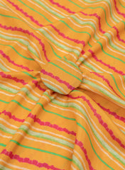 Pure Muslin Tangerine Color Lehriya pattern Digital Print Fabric.