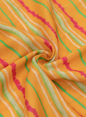 Pure Muslin Tangerine Color Lehriya pattern Digital Print Fabric.