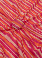 Pure Muslin Orange and Pink  Color Lehriya pattern Digital Print Fabric.