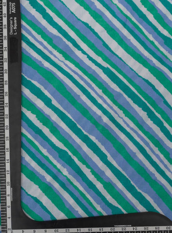 (Pre Cut-3.5 Meter) Pure Muslin Seagreen and Blue Color Lehriya pattern Digital Print Fabric.