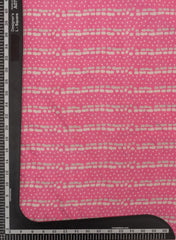 Pure Muslin Flamingo Pink Color Strips And Dots Digital Print Fabric.