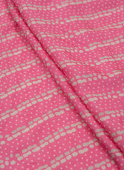 Pure Muslin Flamingo Pink Color Strips And Dots Digital Print Fabric.