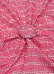 Pure Muslin Flamingo Pink Color Strips And Dots Digital Print Fabric.