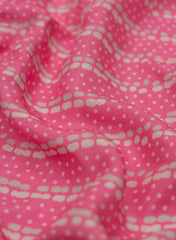 Pure Muslin Flamingo Pink Color Strips And Dots Digital Print Fabric.