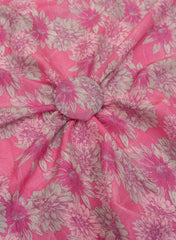 Pure Muslin Flamingo Pink Color Floral Digital Print Fabric.