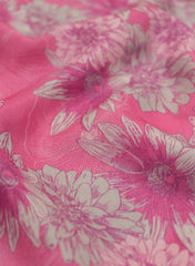 Pure Muslin Flamingo Pink Color Floral Digital Print Fabric.