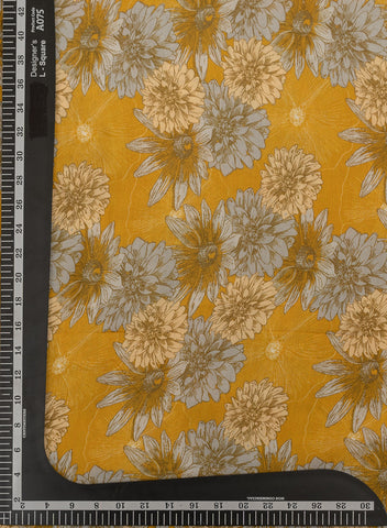 (Pre Cut 1.5-Meter) Pure Muslin Mustad Color Floral Digital Print Fabric.