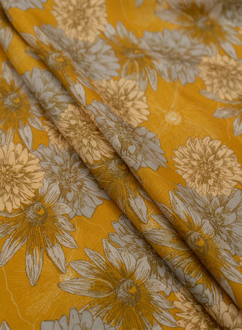 (Pre Cut 1.5-Meter) Pure Muslin Mustad Color Floral Digital Print Fabric.
