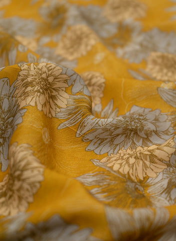 (Pre Cut 1.5-Meter) Pure Muslin Mustad Color Floral Digital Print Fabric.
