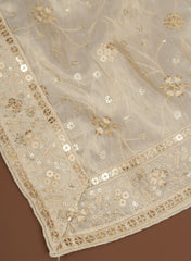 Pure Tissue Dyeable Floral Sequins Embroidery Dupatta