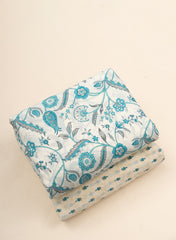 Pure Cotton Cambric Mix And Match Off-White And Blue Color Block Print Fabric.