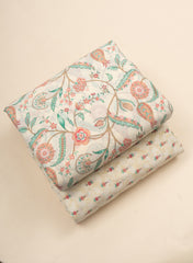 Pure Cotton Cambric Mix And Match Off-White And Red Color Block Print Fabric.