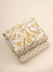 Pure Cotton Cambric Mix And Match Off-White And Yellow Color Block Print Fabric.