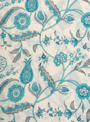 Pure Cotton Cambric Mix And Match Off-White And Blue Color Block Print Fabric.