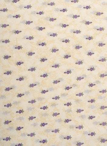 (Pre Cut- 2 Meter) Pure Cotton Cambric Off-White And Purple Color Block Print Fabric.