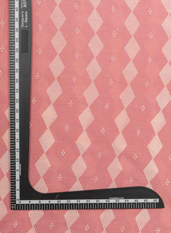 (Pre Cut -1 Meter) Cotton Mulmul Light Pink Color Geometrical Pattern Natural Print Fabric.